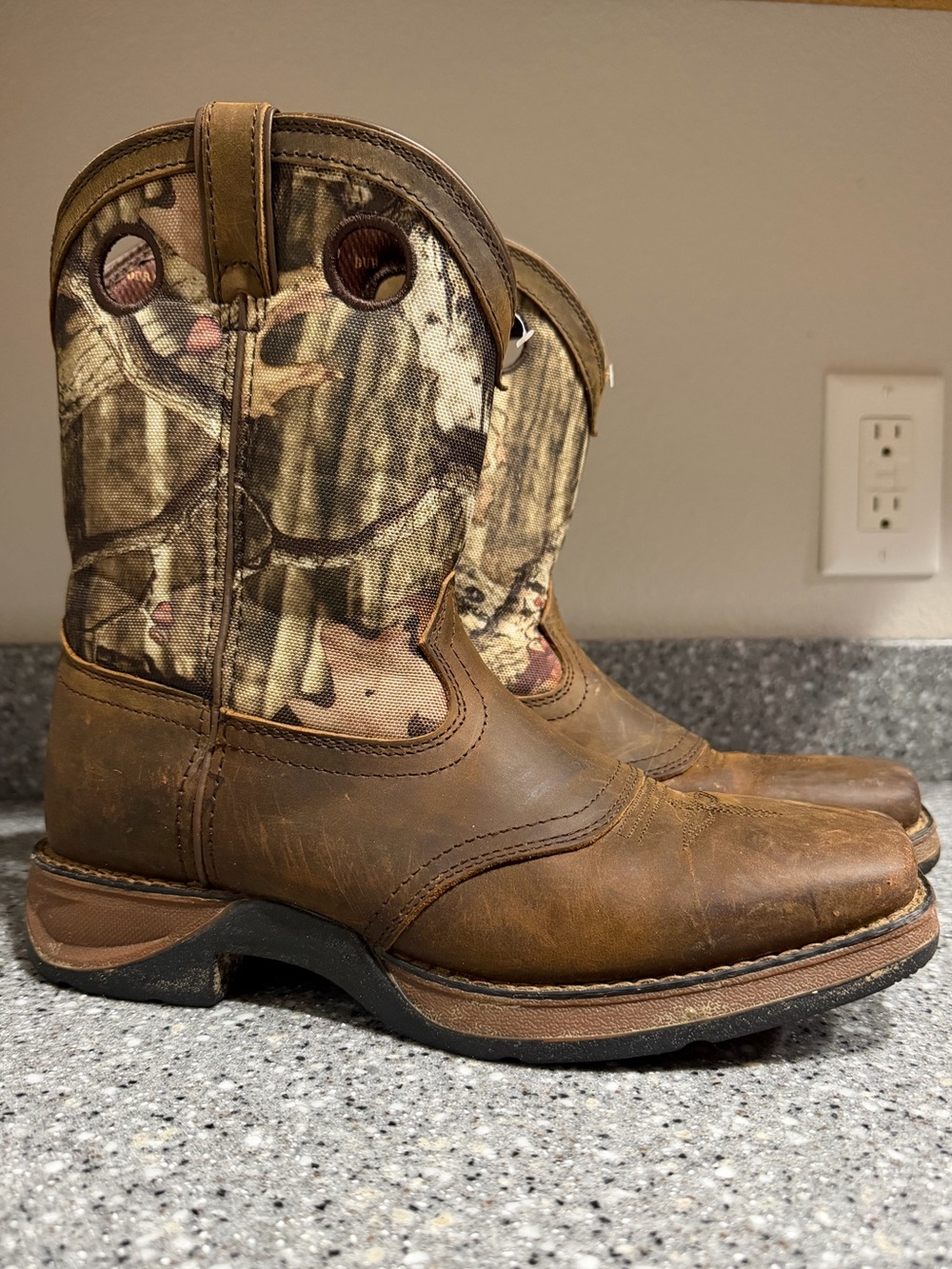 Durango Square Toe Cowboy Boots with Camo Top size 7